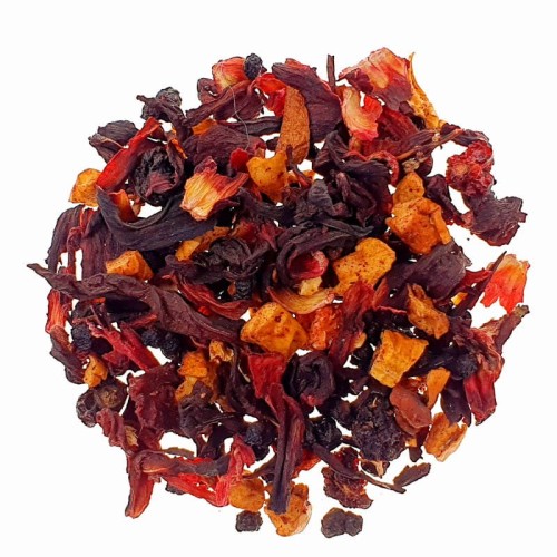 Herbata Owocowa Ogrody Miłości kawałki jabłka bez hibiskus czarna porzeczka jeżyna truskawki