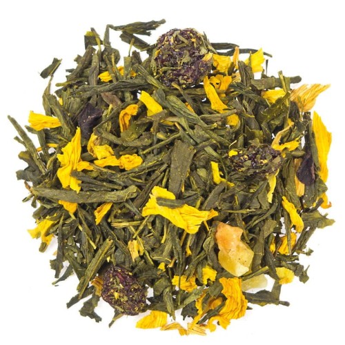 Zielona herbata Japońska Świątynia z kwiatem słonecznika mango papają i wiśnią