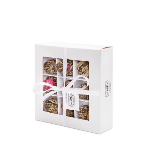 Zielona herbata Kwitnąca 9 szt. Zestaw prezentowy Herbaciana Bombonierka Komunia Chrzest Ślub WeseleBiały