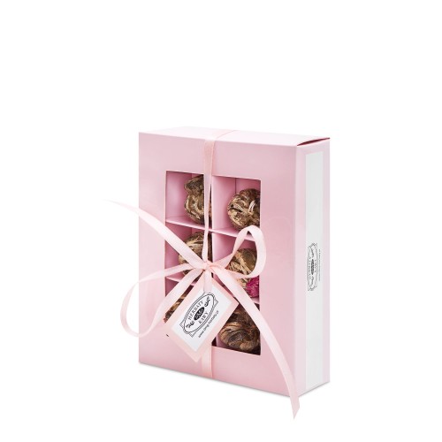 Zielona herbata Kwitnąca kwiat 6 szt. Zestaw prezentowy Herbaciana Bombonierka Komunia Chrzest Ślub Wesele Różowy